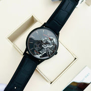 Emporio Armani Meccanico Skeleton Black Dial Black Leather Strap Watch For Men - AR60046