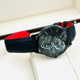 Emporio Armani Meccanico Skeleton Black Dial Black Leather Strap Watch For Men - AR60046