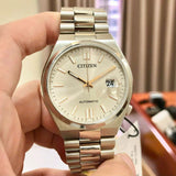 Citizen Tsuyosa Automatic Oatmeal White Dial Silver Steel Strap Watch For Men - NJ0151-88W