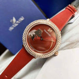 Swarovski Crystal Frost Red Dial Red Leather Strap Watch for Women - 5519226