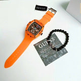 Guess Phoenix Multifunction Black Dial Orange Rubber Strap Watch For Men - GW0203G10