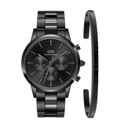 Daniel Wellington Iconic Chronograph Black Dial Black Steel Strap Watch For Men - DW00100642