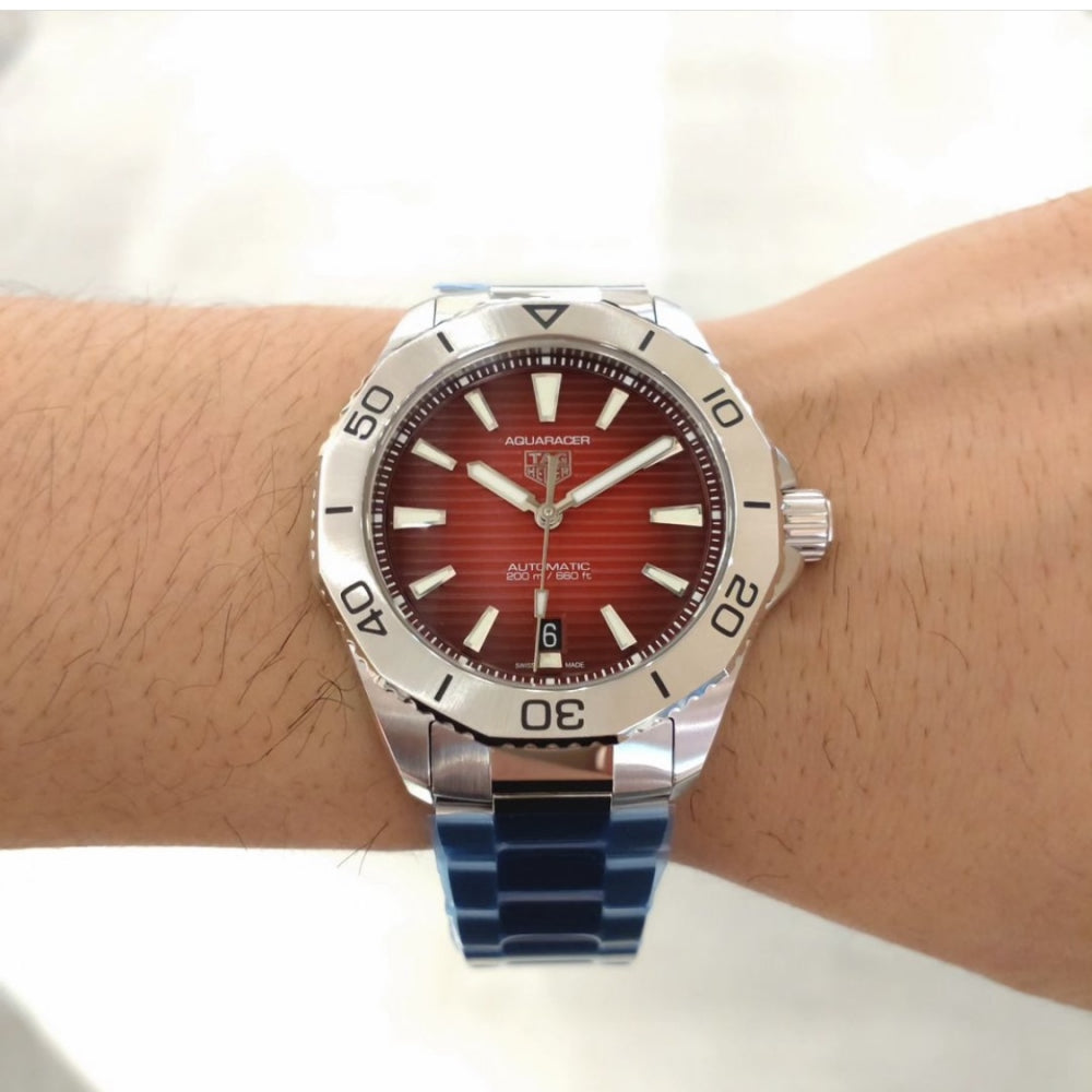 Tag Heuer Aquaracer Professional 200 Automatic Red Dial Silver Steel Strap Watch for Men Watch for Men