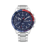 Tommy Hilfiger Bank Chronograph Blue Dial Silver Steel Strap Watch for Men - 1791718