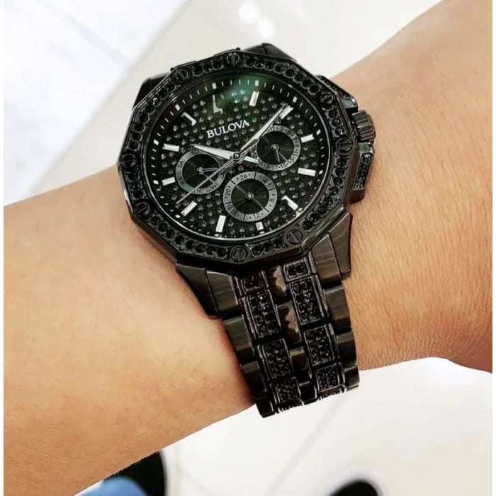 Bulova Octova Chronograph Black Crystal Dial Black Steel Strap