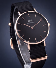 Daniel Wellington Classic Petite Cornwall Black Dial Black NATO Strap Watch For Women - DW00100215
