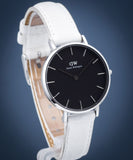 Daniel Wellington Classic Petite Bondi Black Dial White Leather Strap Watch For Women - DW00100284