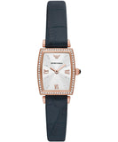 Emporio Armani Gianni T Bar Crystals Silver Dial Blue Leather Strap Watch For Women - AR11469