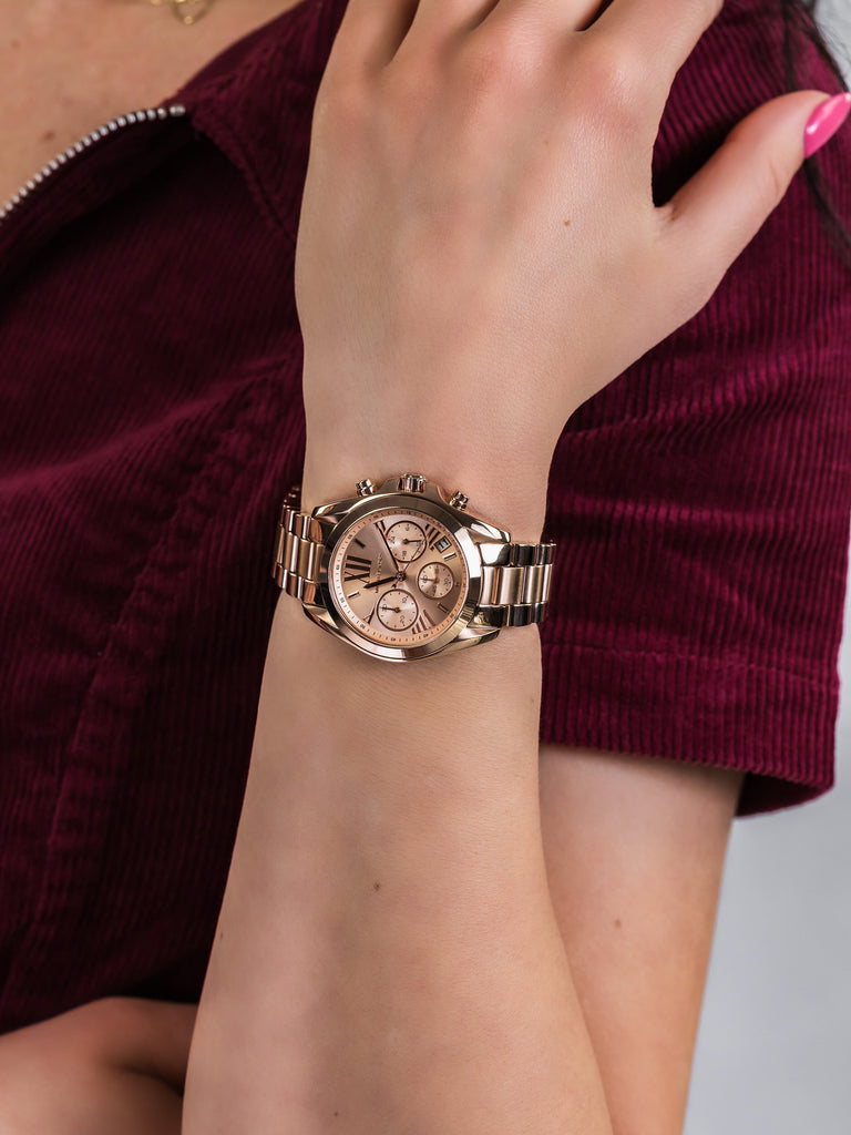 Michael Kors Bradshaw Chronograph Gold Dial Steel Strap Watch for Women