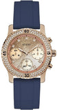 Guess Confetti Diamonds Gold Dial Blue Rubber Strap Watch For Women - W1098L6