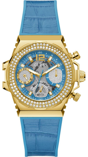 Guess Fusion Chronograph Blue Dial Blue Leather Strap Watch For Women - GW0553L3