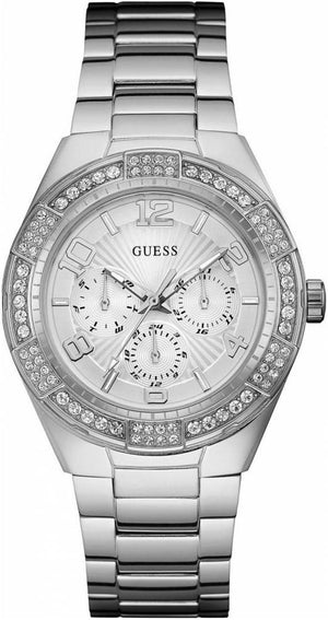 Guess Luna Diamonds Silver Dial Silver Steel Strap Watch for Women - W0729L1