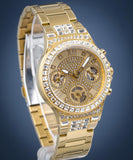 Guess Moonlight Multi Function Diamonds Gold Dial Gold Steel Strap Watch for Women - GW0320L2