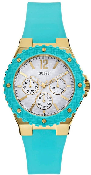 Guess Overdrive White Dial Turquoise Rubber Strap Watch for Women - W0149L3