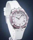 Guess Sparkling Silver Dial White Rubber Strap Watch For Women - GW0032L1