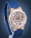 Guess Moonlight Diamonds White Dial Blue Rubber Strap Watch for Women - GW0257L3