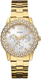 Guess Dazzler Diamonds Silver Dial Gold Steel Strap Watch for Women - W0335L2