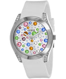 Guess Wanderlust Crystals Silver Dial White Rubber Strap Watch for Women - W1059L1