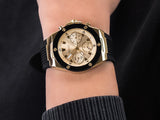 Guess Athena Gold Dial Black Rubber Strap Watch For Women - GW0030L2