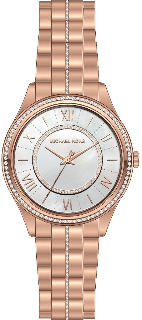 Michael Kors Lauryn Rose Mother for Dial of Pearl Watch Strap Steel Women Gold