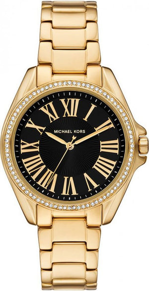 Michael Kors Kacie Analogue Black Dial Gold Steel Strap Watch for Women - MK4852