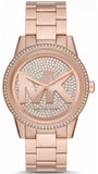 Michael Kors Ritz Analog Crystals Silver Dial Rose Gold Steel Strap Watch for Women - MK6863