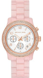 Michael Kors Runway Chronograph White Dial Pink Steel Strap Watch for Women - MK7424