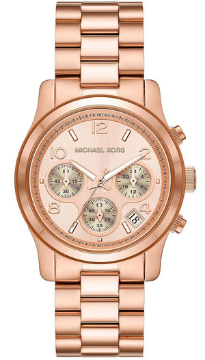 Michael Kors Runway Chronograph Rose Gold Dial Rose Gold Steel Strap Watch For Women - MK7324