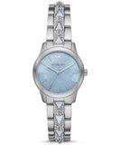 Michael Kors Runway Mercer Quartz Mother of Pearl Blue Dial Silver Steel Strap Watch For Women - MK6857