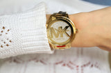 Michael Kors Runway Mercer Crystals Gold Dial Gold Steel Strap Watch For Women - MK6714