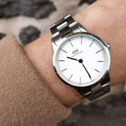 Daniel Wellington Iconic Link White Dial Silver Steel Strap Watch For Women - DW00100205