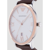 Emporio Armani Giovanni Quartz White Dial Brown Leather Strap Watch For Men - AR11211