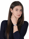 Emporio Armani Gianni T-Bar Analog Silver Dial Blue Leather Strap Watch For Women - AR60020