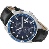 Fossil Wakefield Chronograph Blue Dial Black Leather Strap Watch for Women - CH2945