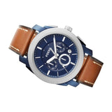Fossil Machine Chronograph Blue Dial Brown Leather Strap Watch for Men - FS5232