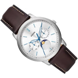 Fossil Neutra Minimalist Moonphase Silver Dial Brown Leather Strap Watch for Men - FS5905