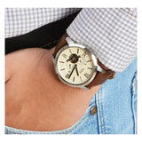 Fossil Townsman Automatic White Dial Brown Leather Strap Watch for Men - ME3064