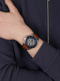 Fossil Grant Sport Automatic Skeleton Blue Dial Brown Leather Strap Watch for Men - ME3140