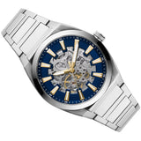 Fossil Everett Automatic Skeleton Blue Dial Silver Steel Strap Watch for Men - ME3220