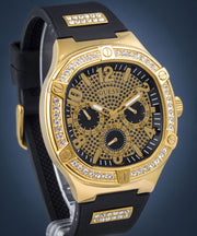 Guess Duke Crystals Black Dial Black Silicone Strap Watch For Men - GW0641G2