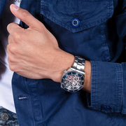 Guess Axle Multifunction Black Dial Silver Steel Strap Watch For Men - GW0488G1