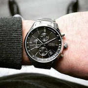 Hugo Boss Grand Prix Chronograph Black Dial Silver Steel Strap Watch for Men - 1513477