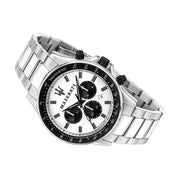 Maserati SFIDA Chronograph White Dial Silver Steel Strap Watch For Men - R8873640003