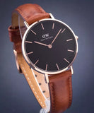 Daniel Wellington Classic St Mawes Black Dial Brown Leather Strap Watch For Men - DW00100124