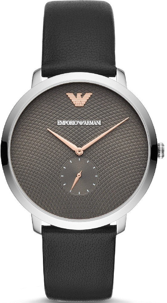 Emporio Armani Modern Slim Quartz Grey Dial Black Leather Strap