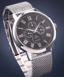 Guess Delancey Black Dial Silver Mesh Bracelet Watch for Men - W0871G1