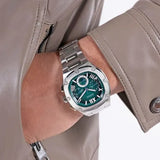 Guess Headline Quartz Green Dial Silver Steel Strap Watch For Men - GW0572G6