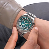 Guess Headline Quartz Green Dial Silver Steel Strap Watch For Men - GW0572G6