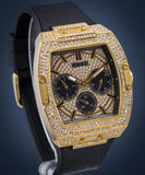 Guess Phoenix Multifunction Crystals Gold Dial Black Silicone Strap Watch For Men - GW0048G2