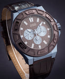 Guess Force Quartz Brown Dial Brown Leather Strap Watch For Men - W0674G5